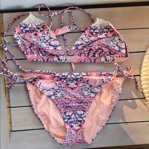 Pink and Blue Patterned Bikini Set